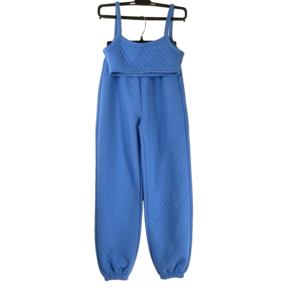 Princess Polly Set Arabella Set Blue Quited Knit Track Pants &‎ Crop Top SZ 2